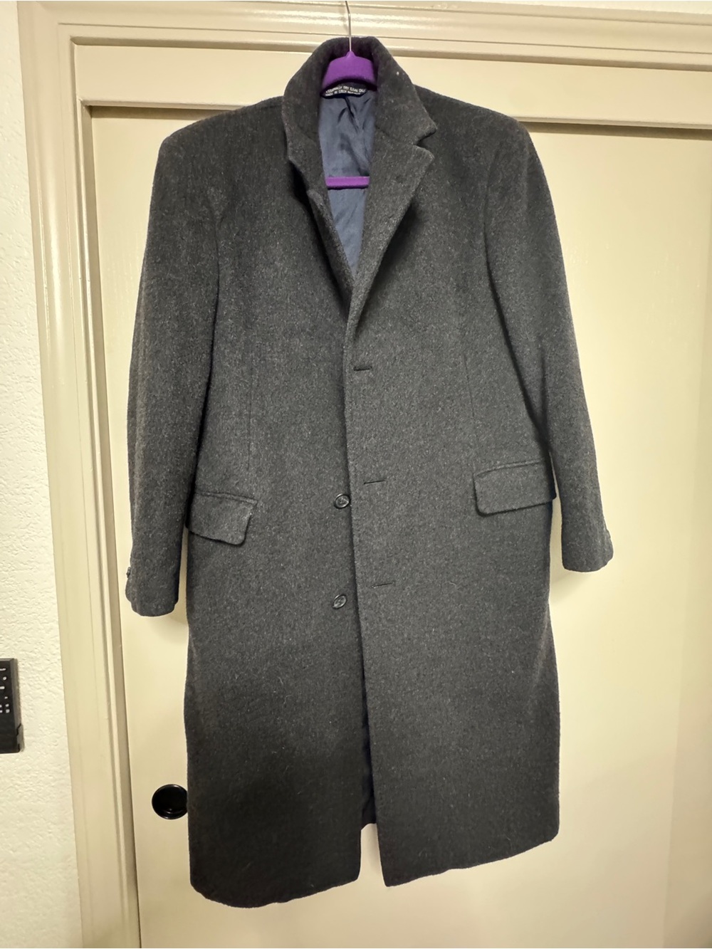 Men's Charcoal cashmere Wool Overcoat - Classic Long Coat